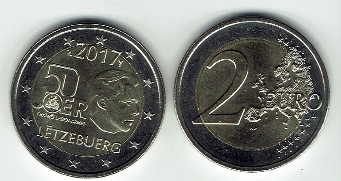 (afbeelding voor) 2 Euromunt Luxemburg 2017 - 50 jaar Vrijwillig leger